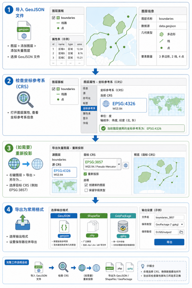 GeoJSON可以用GIS打开吗 QGIS打开GeoJSON与坐标转换流程