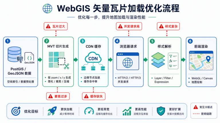 矢量瓦片加载卡顿优化策略与矢量瓦片性能对比流程图