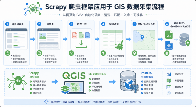 Scrapy爬虫框架 GIS数据采集 国土空间规划数据流程图