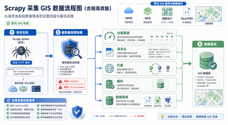 Scrapy爬虫抓取受阻 GIS数据反爬策略流程图