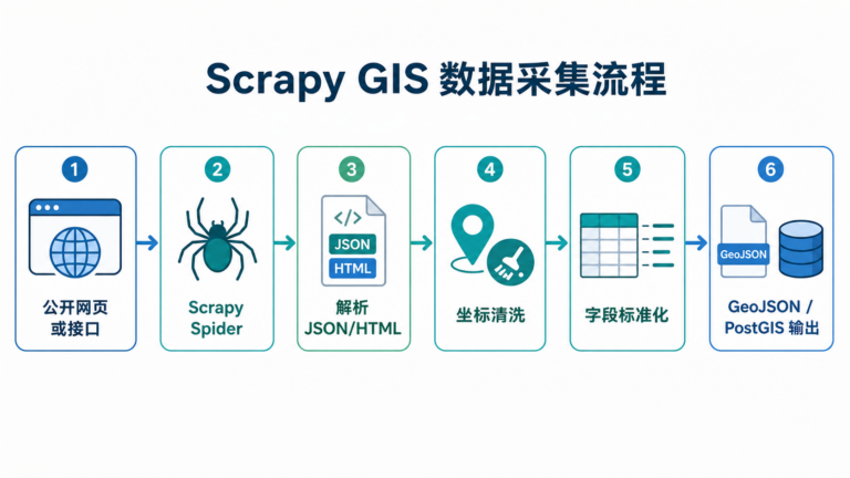 Scrapy框架GIS数据采集与GIS数据清洗流程图