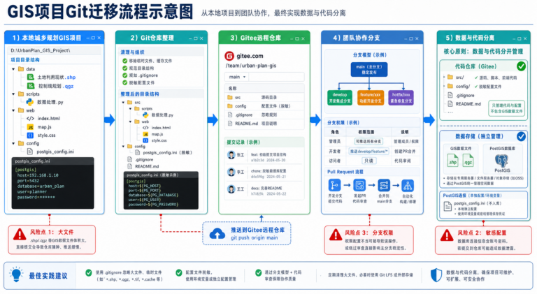 城乡规划GIS项目迁移Git到Gitee平台代码协同避坑流程图