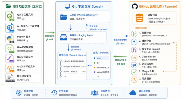 GIS项目Git版本管理和GitHub中文官网入门分支管理策略示意图