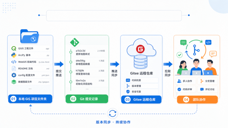 GIS项目代码版本失控 Git入门 Gitee官网操作指南流程图