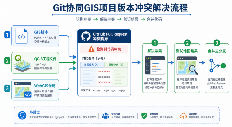 Git协同GIS项目版本混乱 GitHub中文版代码冲突解决流程