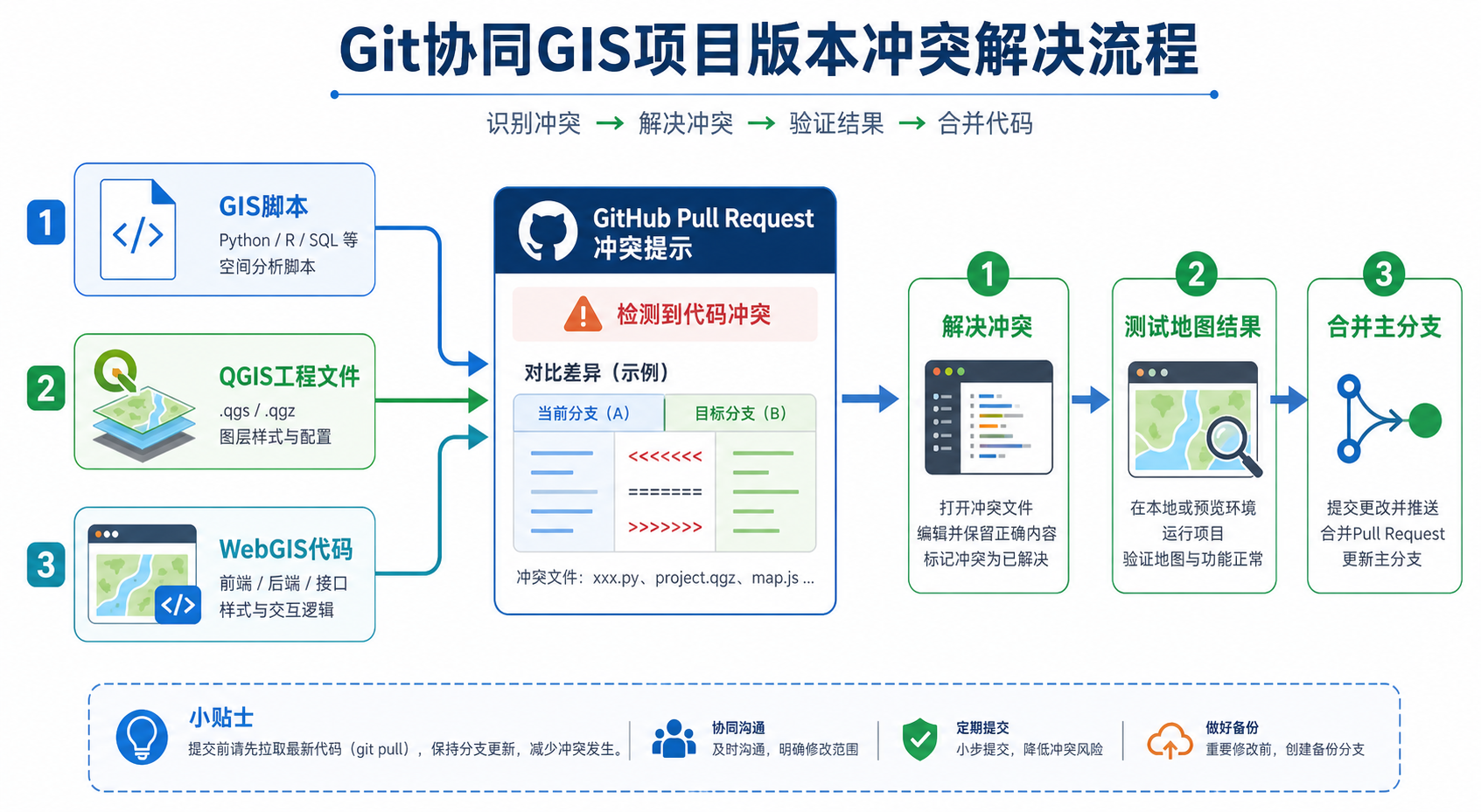 Git协同GIS项目版本混乱 GitHub中文版代码冲突解决流程