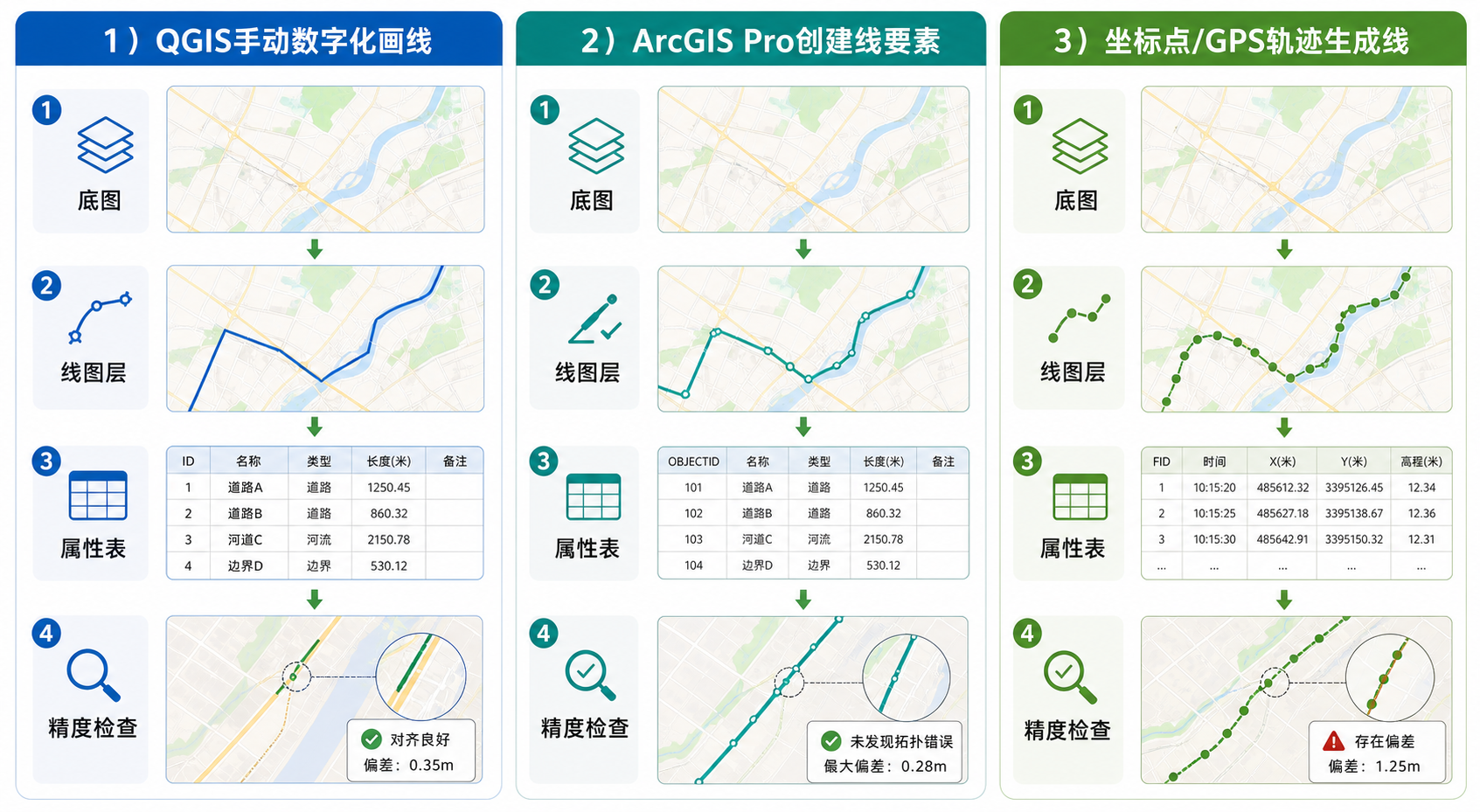 GIS画线教程 QGIS画线 ArcGIS Pro画线 坐标点生成线流程图