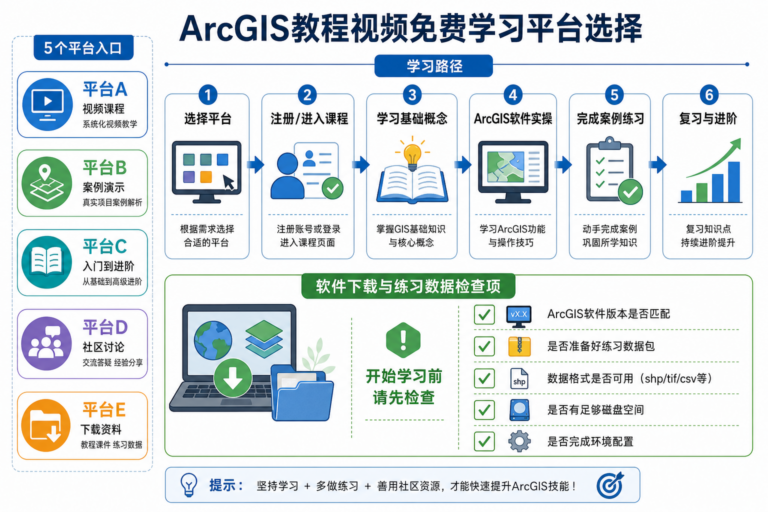 ArcGIS教程视频免费学习平台与ArcGIS Pro教程视频下载地址选择流程图