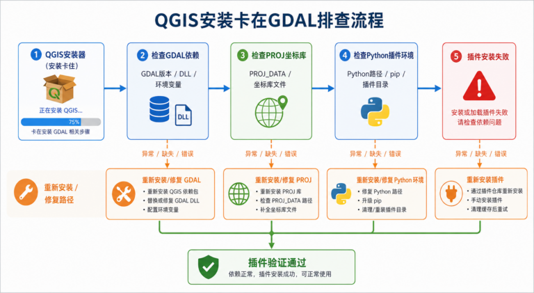 QGIS安装卡在GDAL与QGIS插件安装失败排查流程