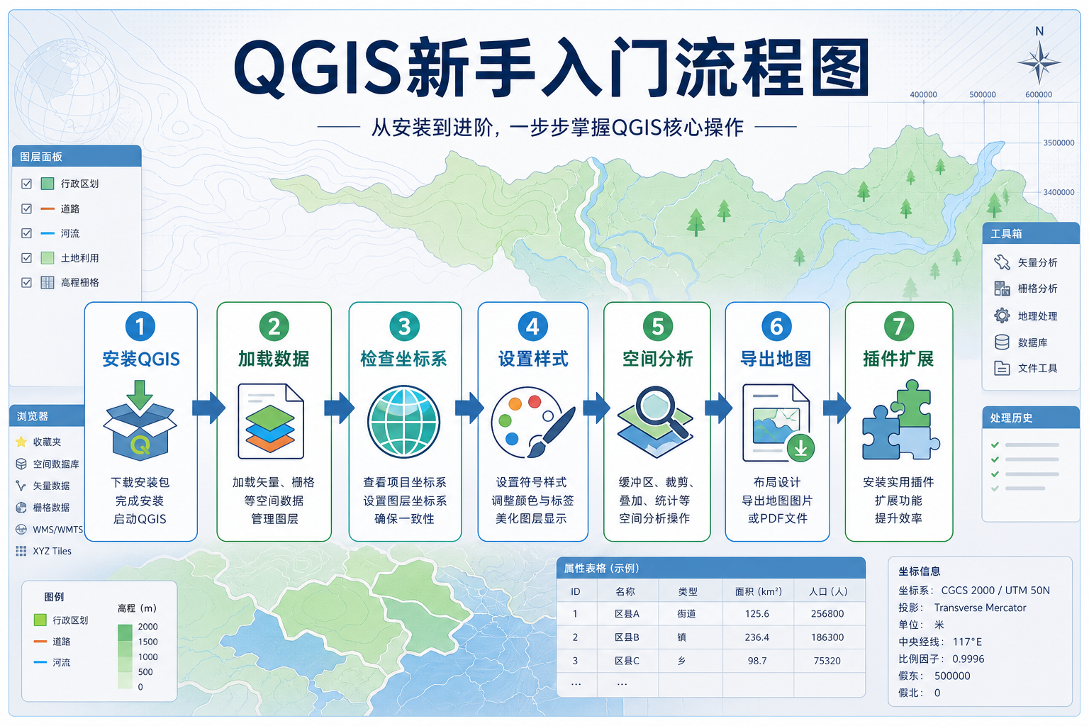 零基础新手快速上手QGIS QGIS入门避坑指南流程图