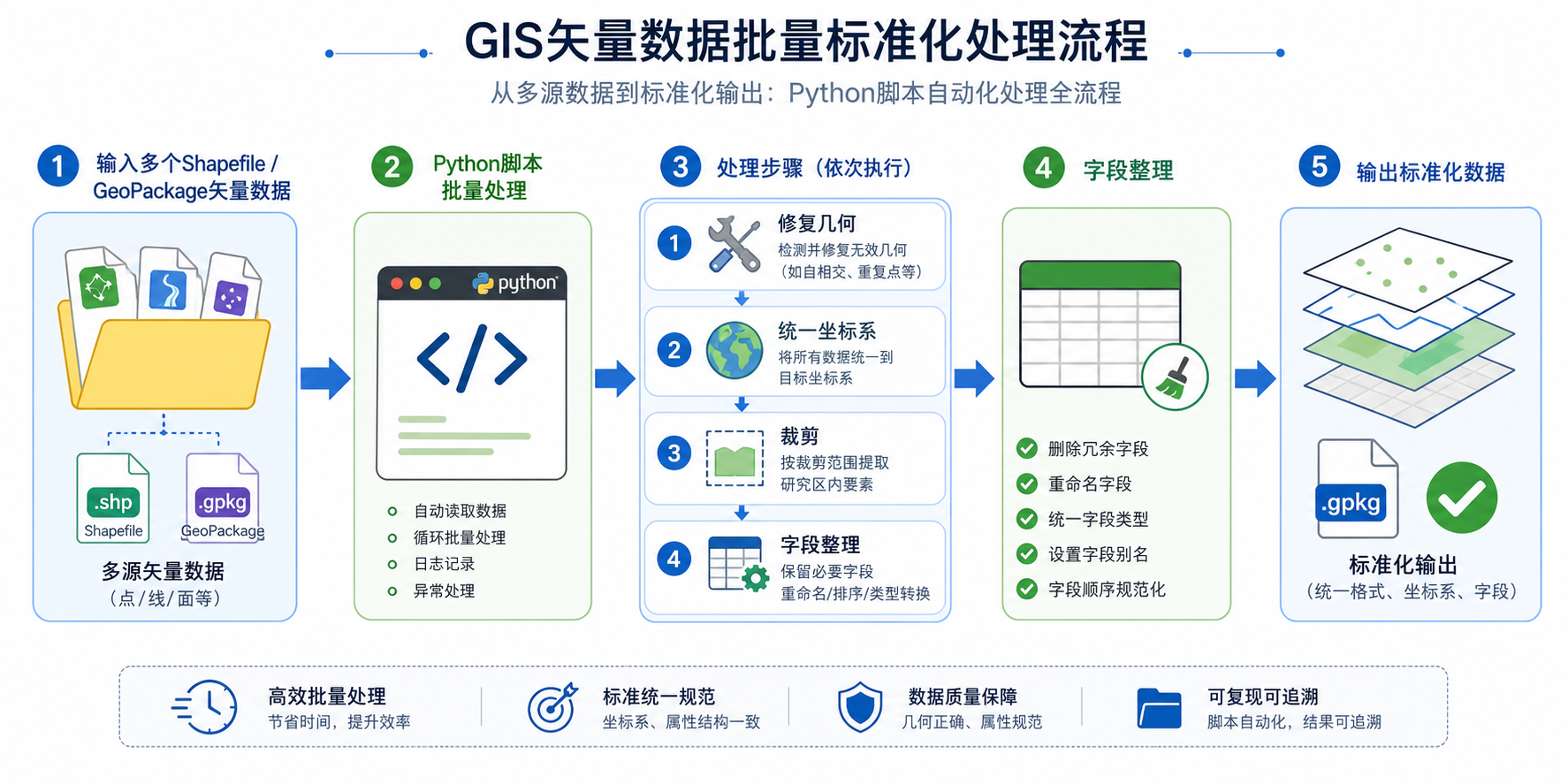 Python批量处理矢量数据与ArcMap手动操作对比流程图
