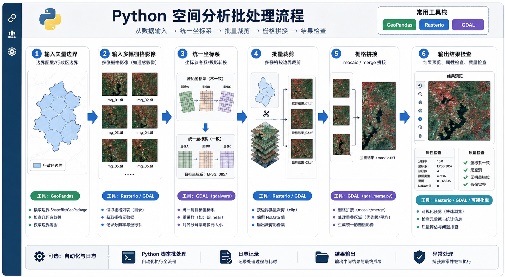 Python空间分析批量裁剪与栅格拼接工作流