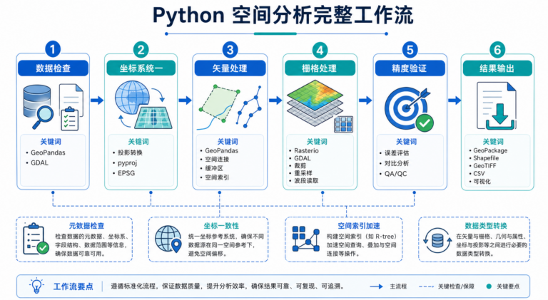 Python空间分析实战教程与矢量栅格处理脚本流程图