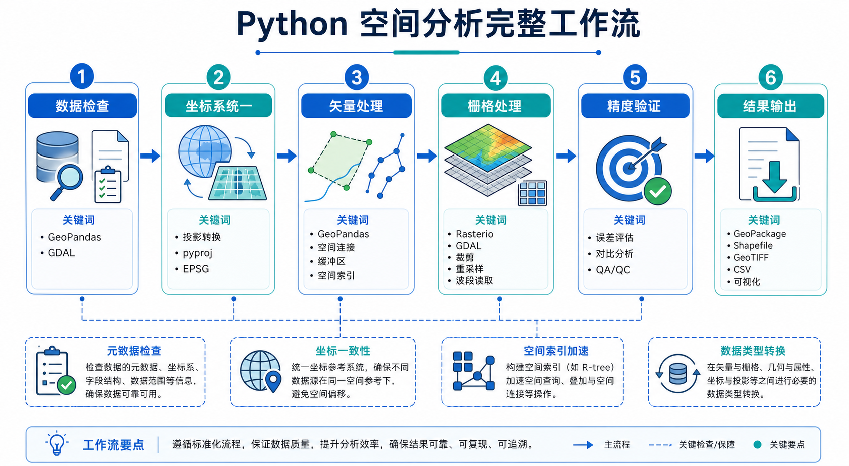 Python空间分析实战教程与矢量栅格处理脚本流程图