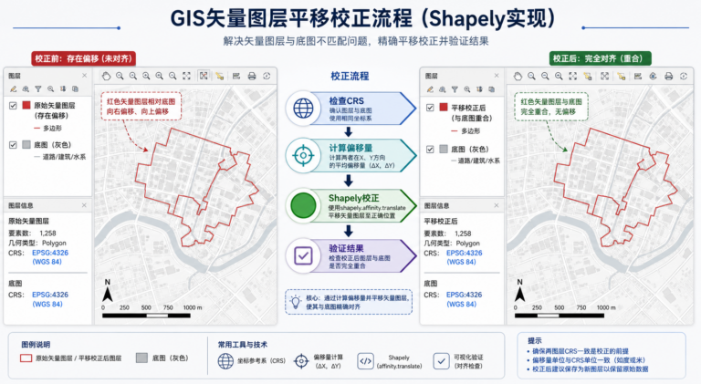 Python空间分析坐标总偏移与Shapely地理配准校正流程