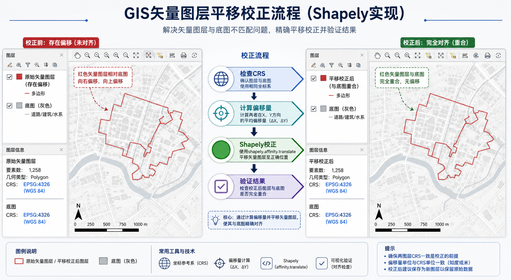 Python空间分析坐标总偏移与Shapely地理配准校正流程