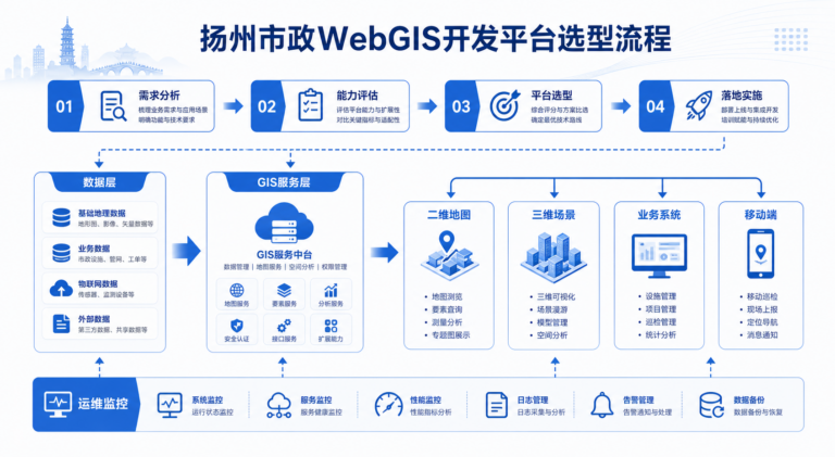 扬州市政WebGIS开发平台选型与三维接口对比流程图