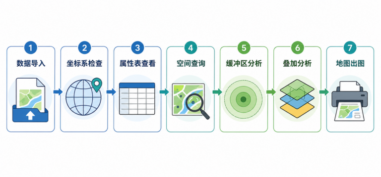 地理信息系统入门与GIS核心操作学习流程图