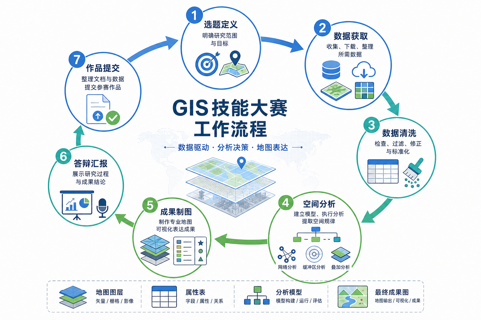GIS技能应用大赛获奖作品数据处理清单与实操流程图