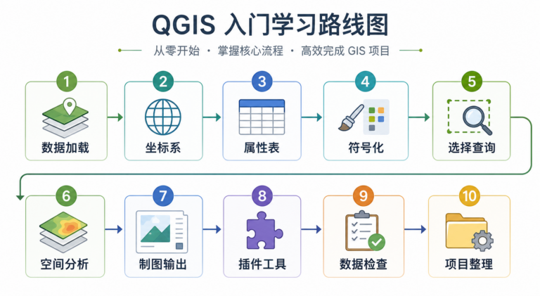 QGIS学习入门到精通与QGIS新手必学核心操作路线图