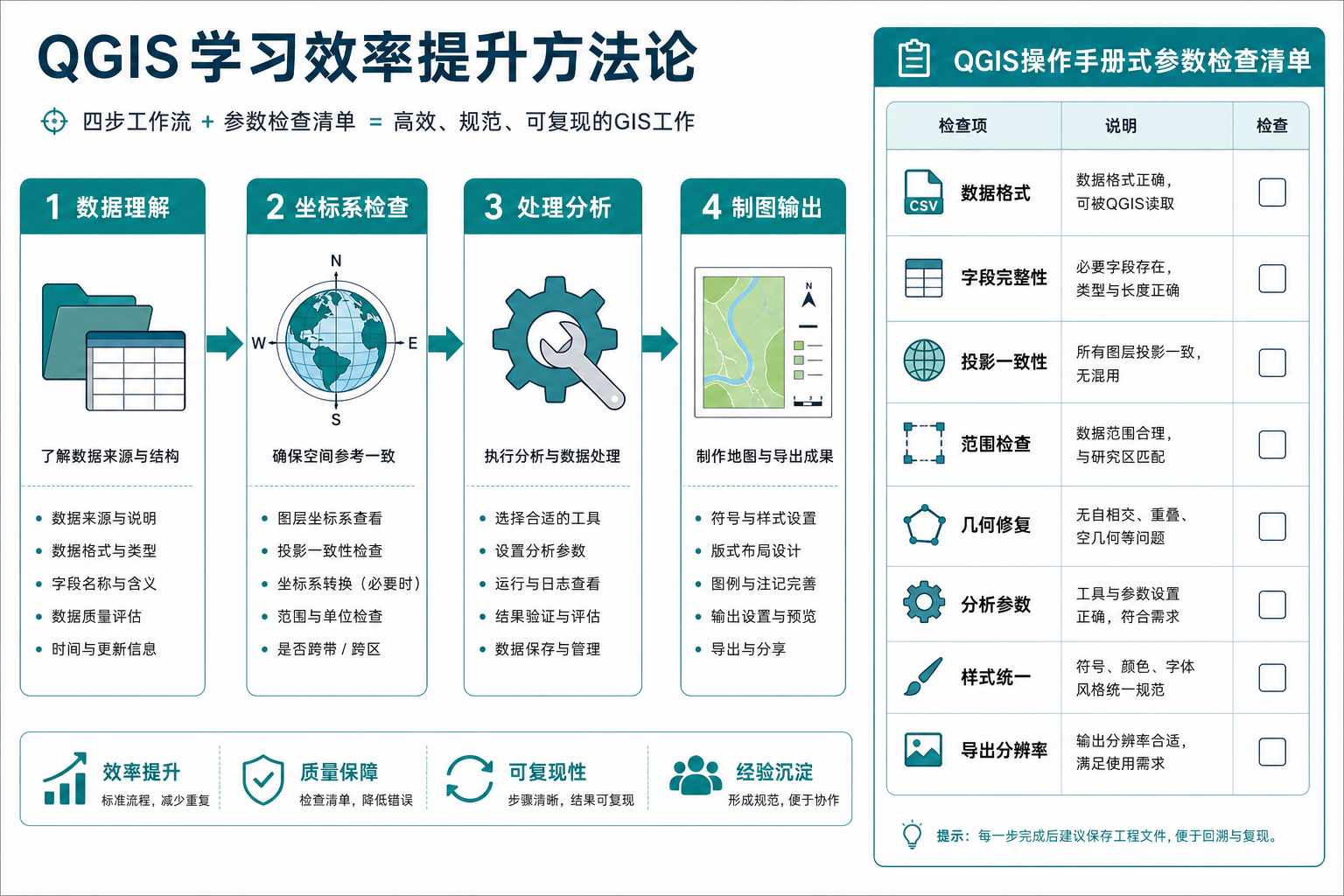 QGIS学习效率低与qgis操作手册学习流程图