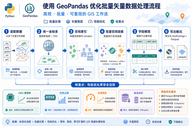 GeoPandas批量处理矢量数据与空间分析效率优化流程图
