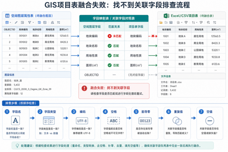 GIS项目表融合失败 找不到关联字段排查流程