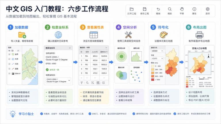 GIS零基础入门与GIS软件基础操作流程图
