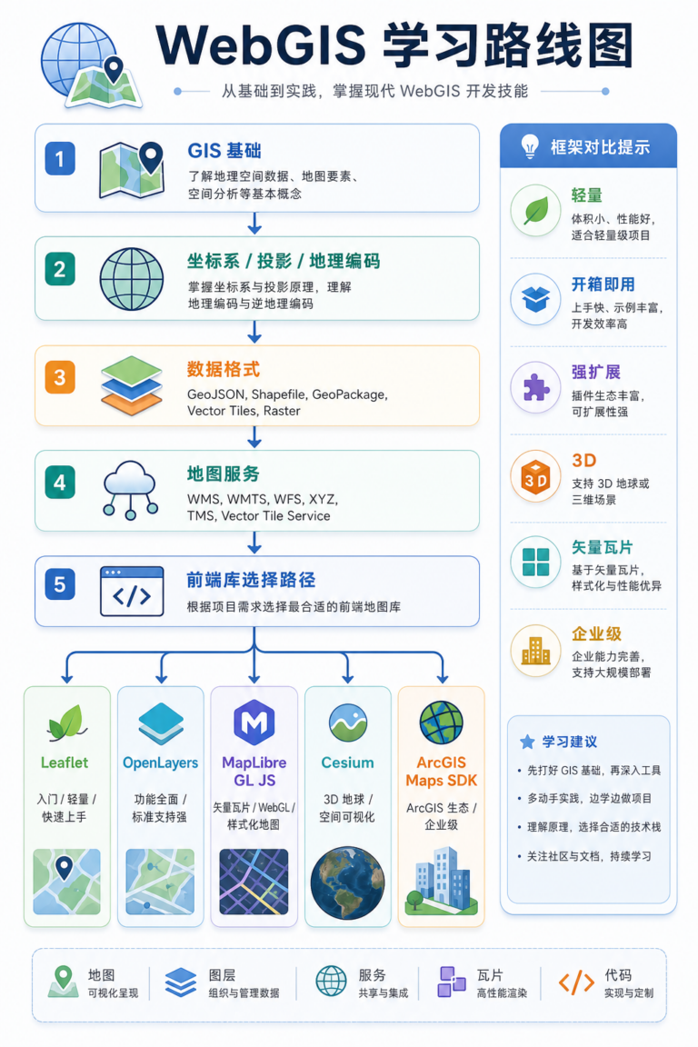 GIS开发入门 WebGIS框架对比学习路线图