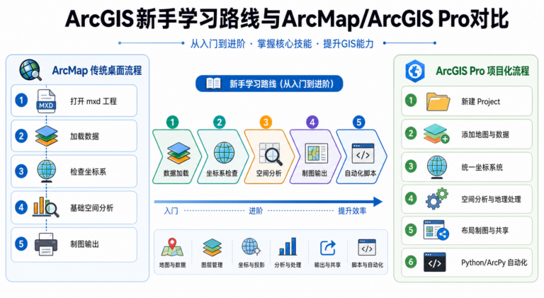 ArcGIS教程新手快速上手 ArcMap和ArcGIS Pro对比学习路线