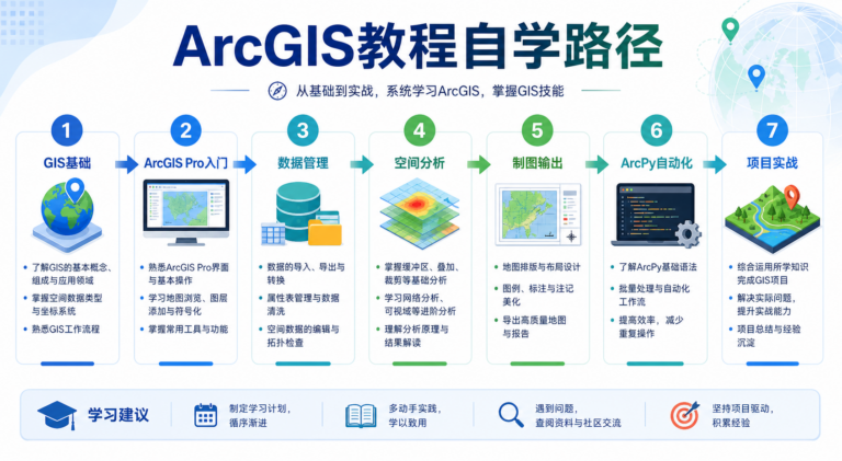 ArcGIS教程自学路径与arcgis教程电子书下载学习顺序图