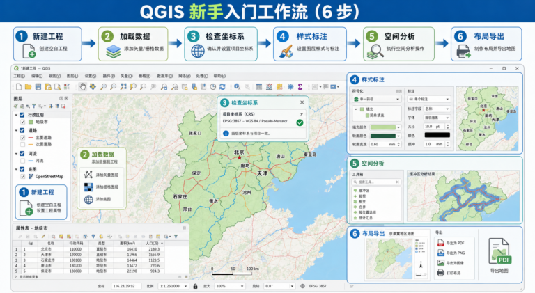 QGIS教程新手入门核心操作与QGIS快捷键清单工作流