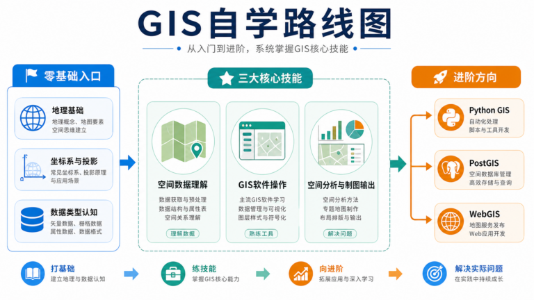 GIS自学从哪里开始 零基础GIS入门三大核心技能路线图