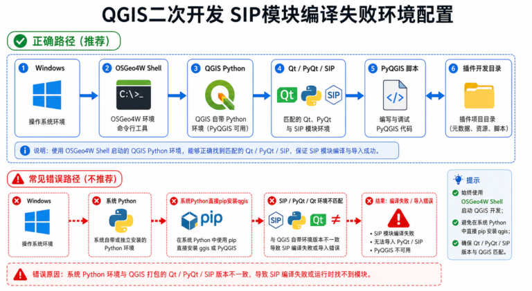 QGIS二次开发 SIP模块编译失败 环境配置流程图