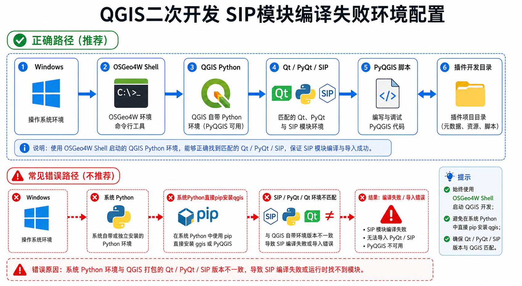 QGIS二次开发 SIP模块编译失败 环境配置流程图