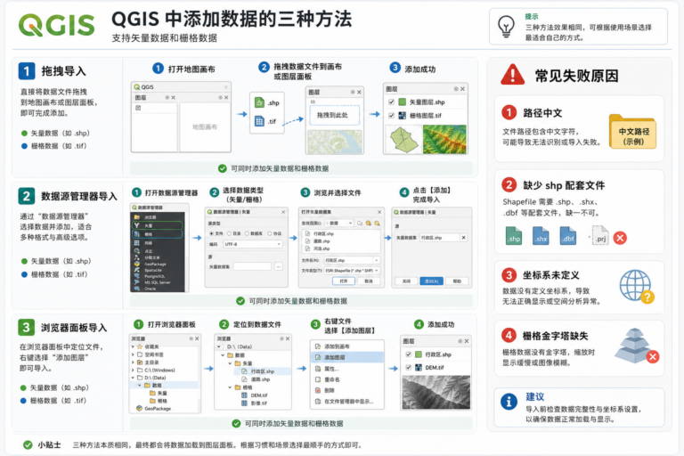 QGIS导入数据 添加矢量栅格数据失败排查流程