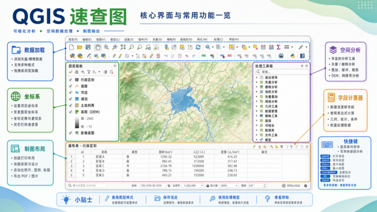 QGIS操作手册核心功能速查表和QGIS快捷键大全