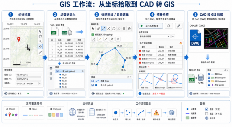 GIS数据快速画线与CAD数据转换拓扑检查流程