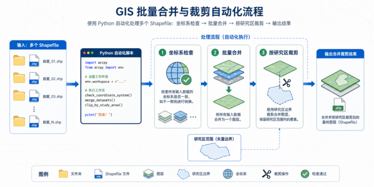 Python地理处理自动化脚本 Shapefile批量合并与矢量批量裁剪流程