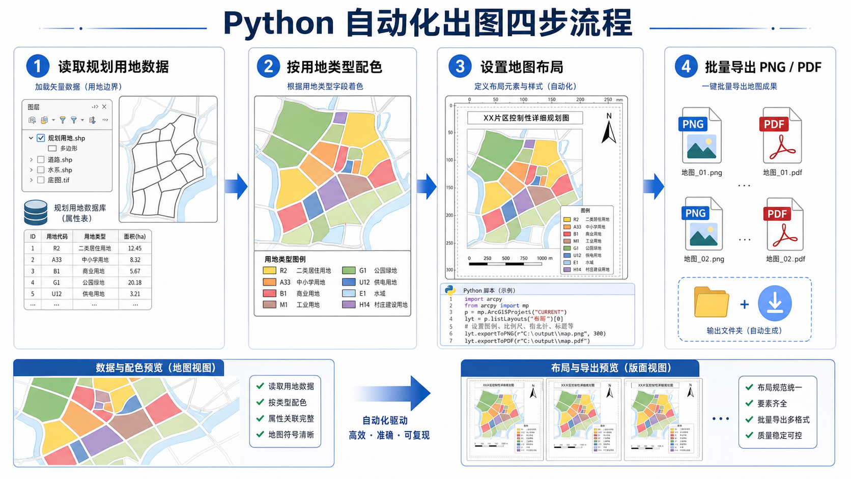 Python地理处理自动化出图与国土空间规划配色方案流程图