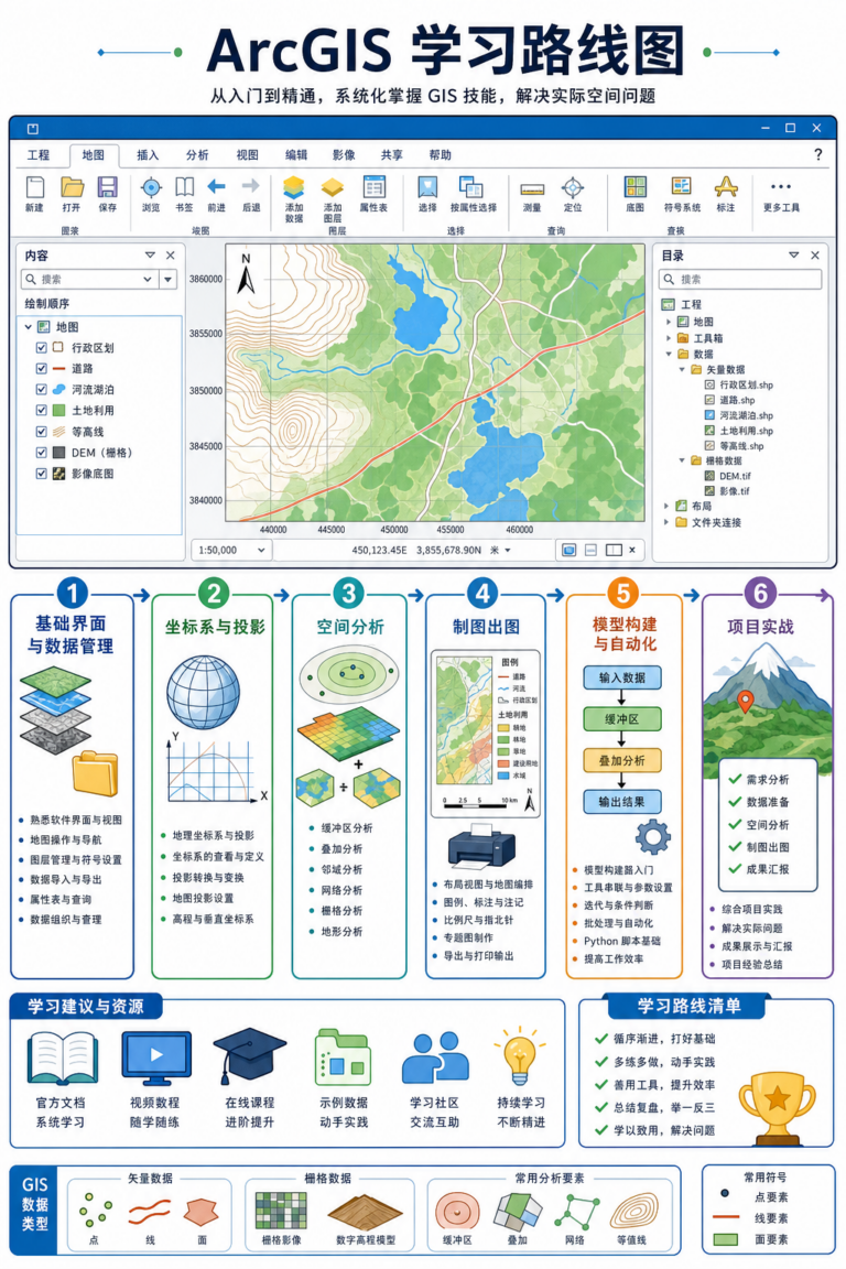 ArcGIS教程与ArcGIS学习路线图实战流程