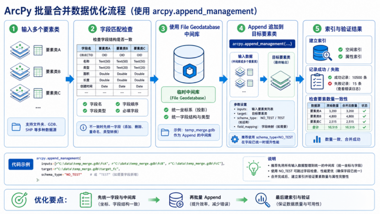 ArcPy批量合并数据 arcpy.append_management效率优化流程