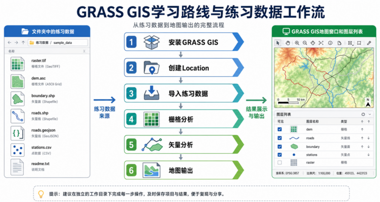 免费开源GIS怎么学 GRASS GIS教程 练习数据工作流