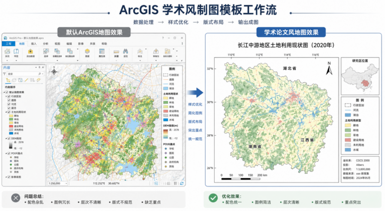 ArcGIS学术风制图模板与ArcGIS出图配色表示意图