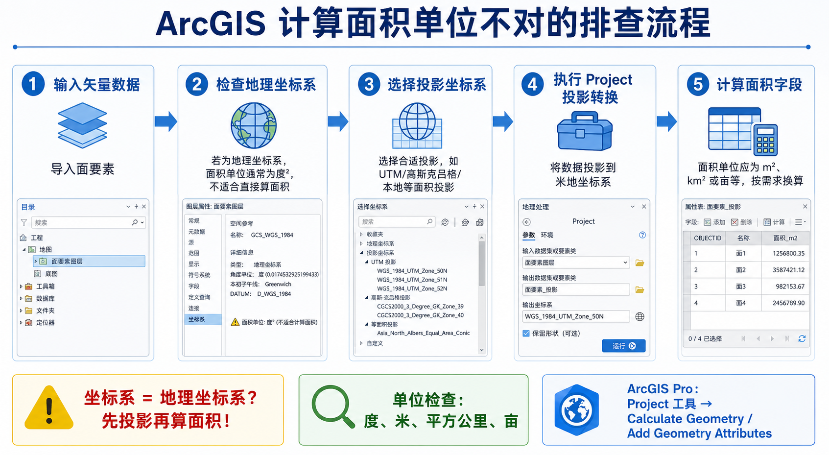 ArcGIS计算面积单位不对 ArcGIS投影转换参数检查流程