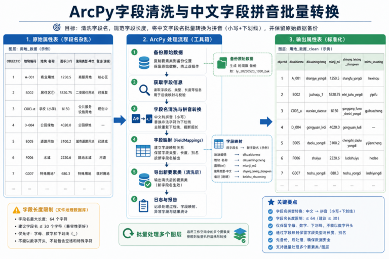 ArcPy字段清洗 中文字段拼音批量转换工具箱流程