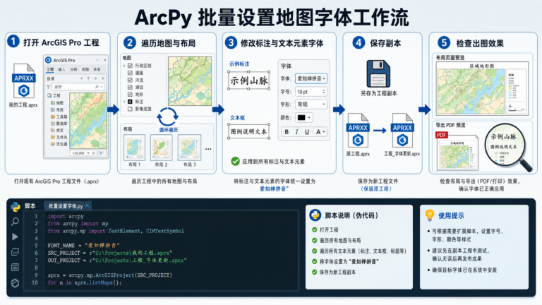 ArcPy批量设置地图字体与爱如禅拼音字体实操流程