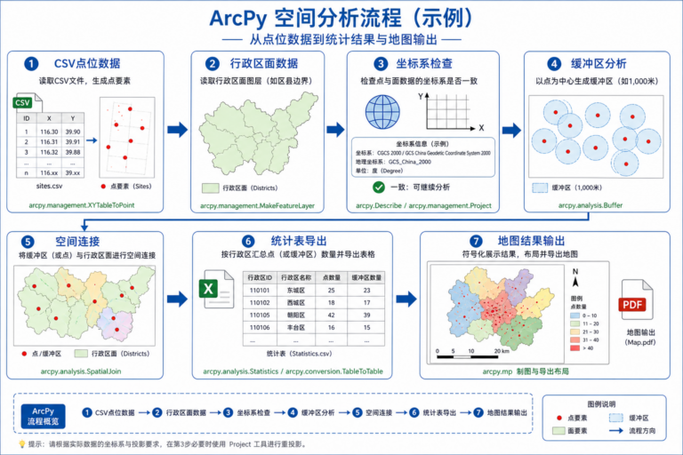 ArcPy解析空间分析与ArcPy缓冲区分析流程示意图