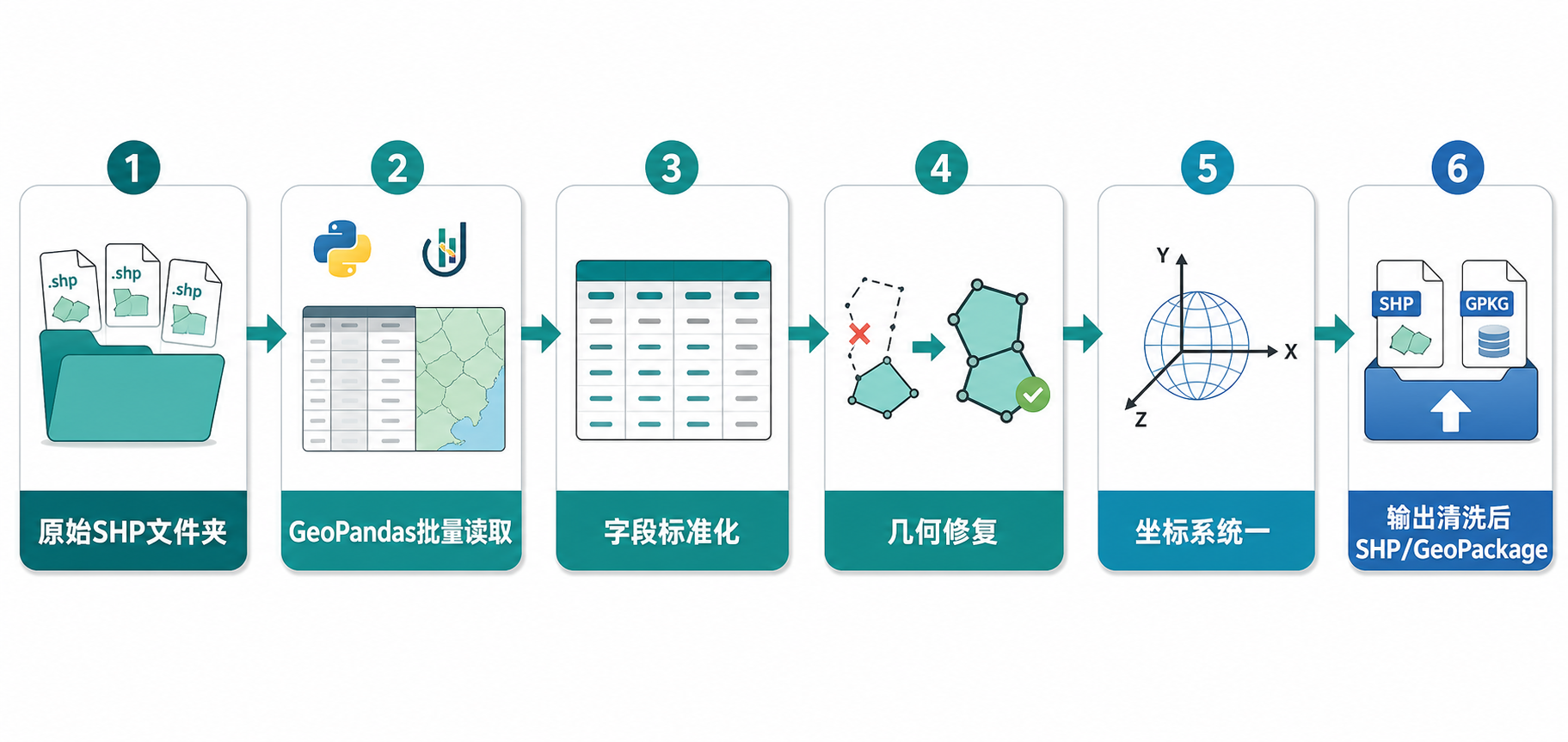 SHP数据清洗 GeoPandas批量处理流程图
