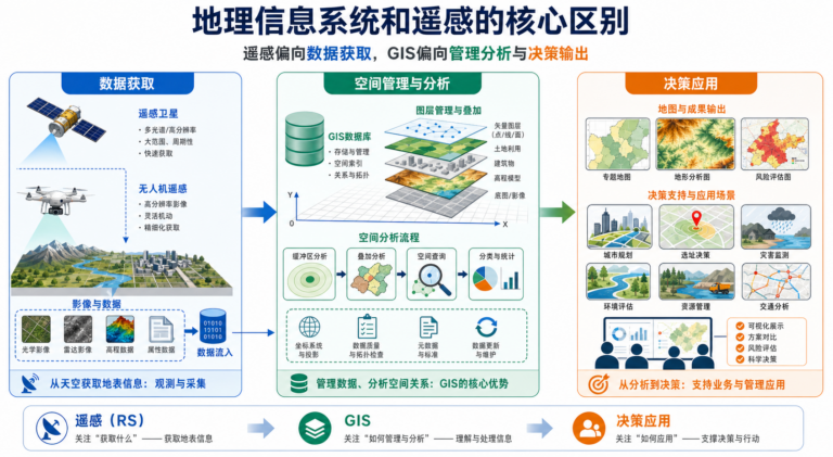 地理信息系统和遥感核心区别 GIS与遥感应用案例对比图